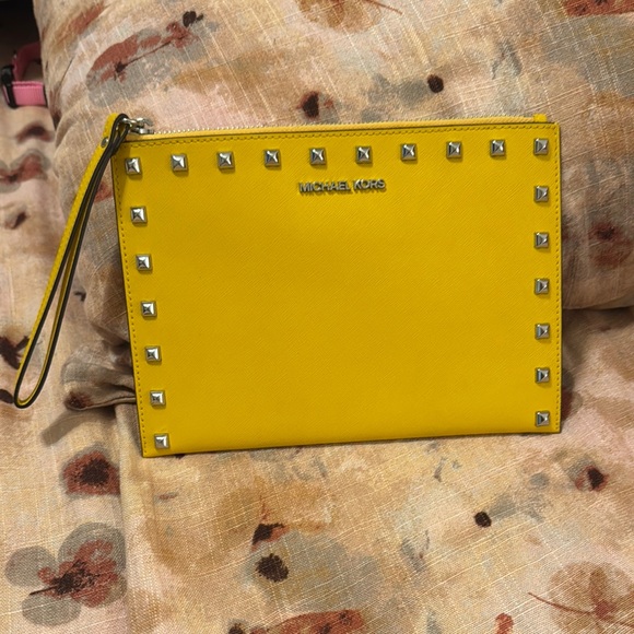 Michael Kors Yellow Studded Clutch - Picture 1 of 3
